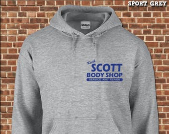 KEITH SCOTT Body Shop - Mens Hooded Sweatshirt - all sizes sport grey funny one tree hill car mechanic vintage hoodie UG644FRONTD