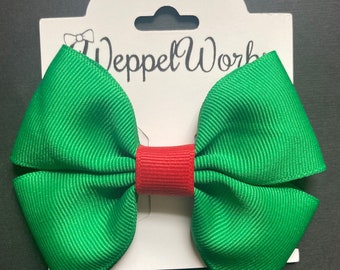 Green and Red Christmas Double Loop Hair Bow