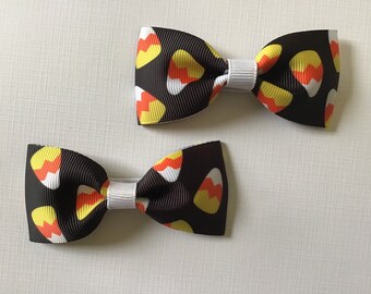 Candy Corn Halloween Hair Bow Pair