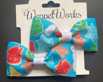 Christmas Cookie Hair Bow Pair