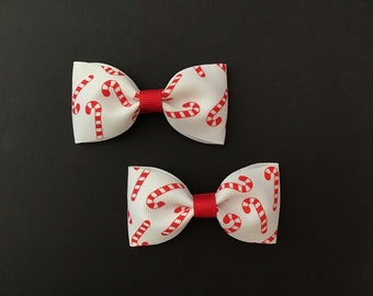 Candy Cane Hair Bow Pair