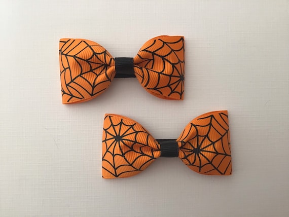 Orange and Black Halloween Spiderweb Hair Bow Pair - Etsy