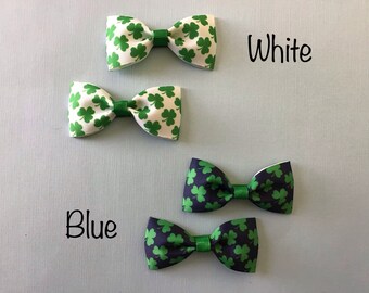 St. Patrick’s Day Shamrocks on White or Navy Blue Hair Bow Pair