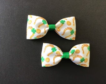 All Things Lucky Hair Bow Pair - Horseshoes, Coins, and Four Leaf Clovers for St. Patrick’s Day
