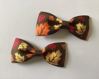 Autumn Leaves Hair Bow Pair