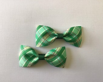 St. Patrick’s Day Green Plaid Hair Bow Pair