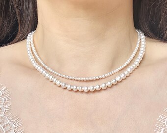 Collier de perles d'eau douce, argent sterling S925, collier de superposition de mariée minimaliste