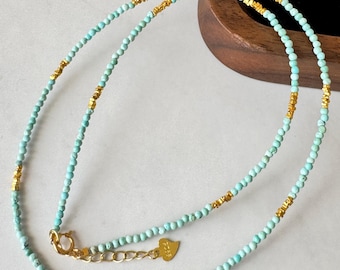Collier turquoise délicat, argent sterling 14 carats, bijoux bohème