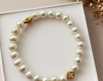 Bracelet délicat de perles d'eau douce, cadeau de pierre de naissance en juin, élégant bracelet empilable pour tous les jours, bijoux de mariée