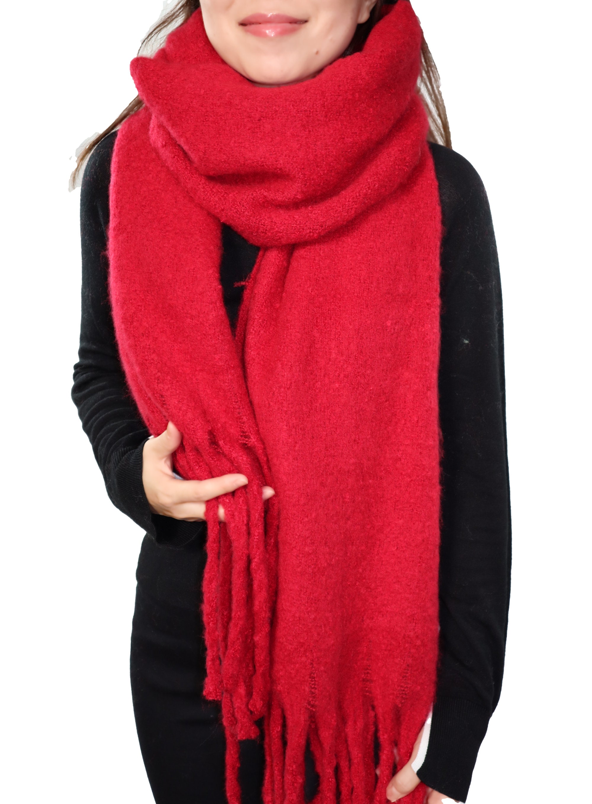 Long Chunky Knit Blanket Shawl Wrap Scarf Red