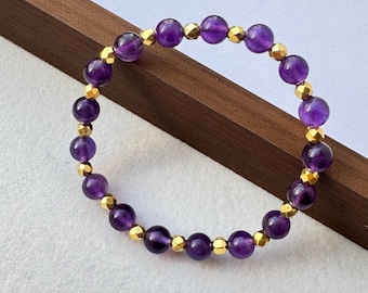 Bracelet de protection Empath : pierre précieuse d'améthyste naturelle de guérison, cadeau de pierre de naissance de février