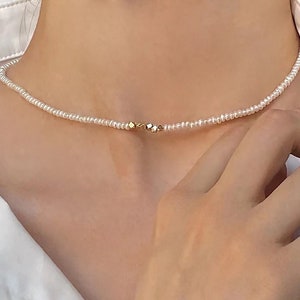 Small Freshwater Pearl Choker: Adjustable 14k Gold Necklace