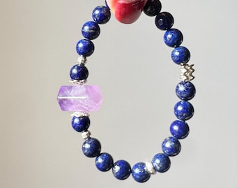 Lapis Lazuli Amethyst Bracelet • Handmade Gemstone Jewelry, Optional Zodiac Charm