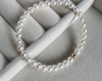 Bracelet de perles fines, bracelet de perles d'eau douce de 4 mm avec perle en or 14 carats, bijoux de perles minimalistes