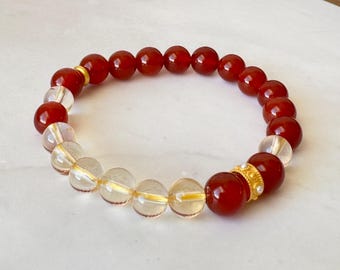 Bracelet abondance et vitalité : agate rouge naturelle, citrine cicatrisante, bijoux de réussite et de protection de l'énergie