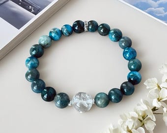 Bracelet en apatite bleue naturelle, amulette manifestation et focus, cadeau spirituel pour elle ou pour lui