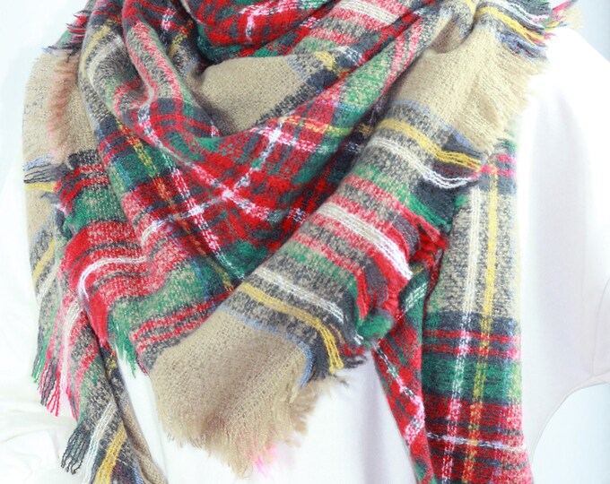 Winter Plaid Blanket Scarf, Square  Oversized Blanket Tartan Scarf Wrap Shawl Personalized #3