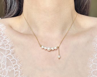 Dainty Smiley Pearl Necklace， S925 Sterling Silver, Minimalist Bridal Layering Necklace， Happiness & Positive Energy Symbol