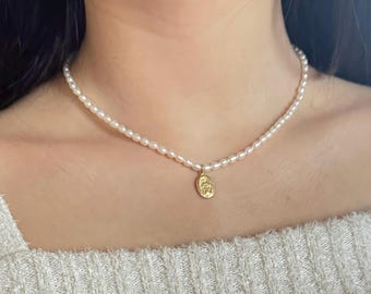 Freshwater Pearl Angel Necklace, 14K Gold Filled Choker, Dainty Jewelry