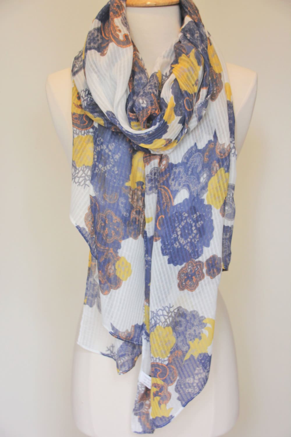 FLOWER PATTERN ALL SEASON LIGHT WEIGHT WRAP OR SCARF COLOR BLUE