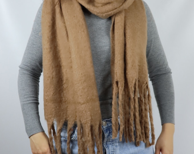 Long Cozy Chunky Knit Blanket Shawl Wrap Scarf Brown