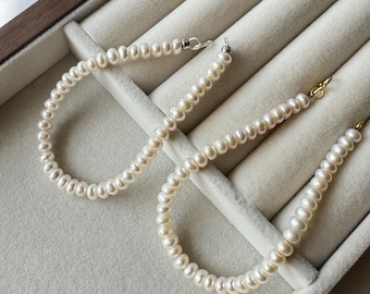 Handcrafted Freshwater Pearl Bracelet, Abacus Shape, 925 Sterling Silver Clasp, Wedding Jewelry