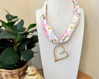 Scarf Necklace With Gold Heart Charm