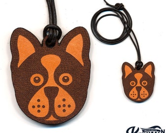 Laser Cut Leather Necklace and Keychain Boston Terrier