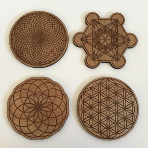 Sacred Geometry Coasters / Laser Cut / Drink coasetrs / Set of 4