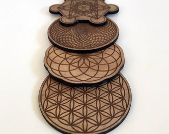 Sacred Geometry Coasters / Laser Cut / Drink coasetrs / Set of 4