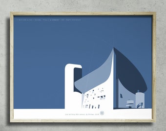 Chapel of Ronchamp.  Notre Dame du Haut. Le Corbusier + 20th C. Architecture print. 27,5 in x 19,6in