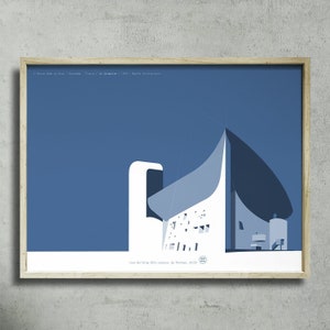 Chapel of Ronchamp.  Notre Dame du Haut. Le Corbusier + 20th C. Architecture print. 27,5 in x 19,6in
