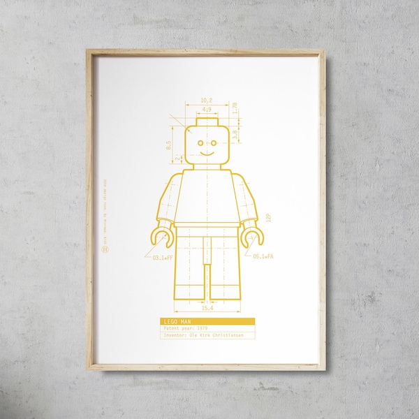 Lego Man. Adapted patent drawing. Print  Icon design industrial. 19,68 in x 27,5 in