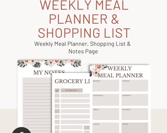 Boho Beige Floral Weekly Meal Planner Printable - Meal Planning Template