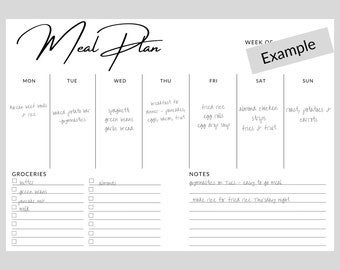 Minimalist Meal Planner, Weekly Meal Planner, INSTANT DOWNLOAD, Menu Planner, Printable Meal Planner, Weekly Meal Plan