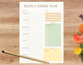 Planificador de comidas semanal imprimible, DESCARGA INSTANTE, Planificador de menú semanal, Planificador de comidas imprimible, Plan de comidas semanal