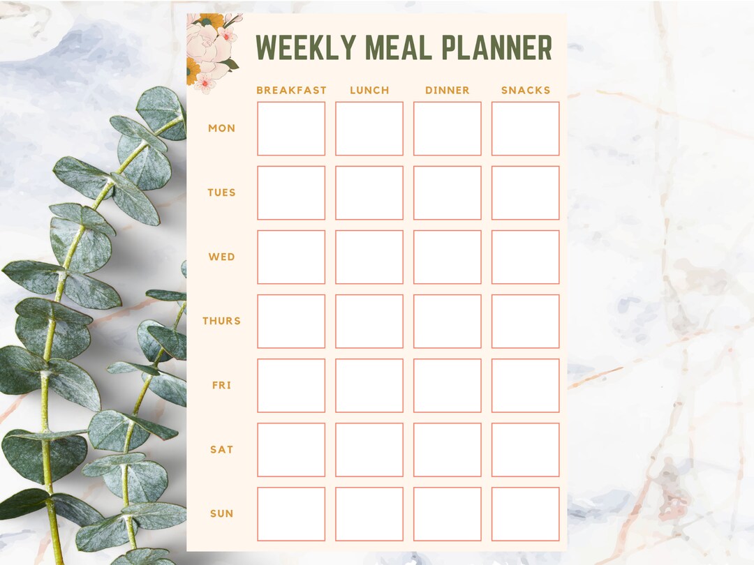 Printable Weekly Meal Planner, Floral Meal Planner, INSTANT DOWNLOAD ...