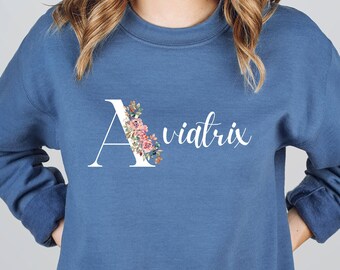 Sudadera con estampado floral de aviadora / Sudadera con estampado de piloto de aviación / Regalo para piloto e instructor de vuelo / Ropa con temática de aviación