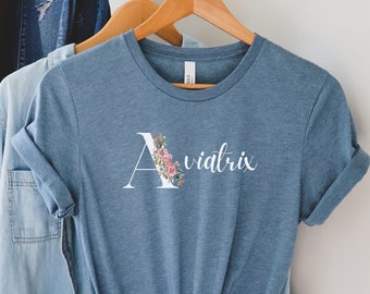Floral Aviatrix Shirt | Female Pilot Shirt | Aviation Shirt | Airplane Shirt | Gift for Flight Instructor | Student Private Commercial Pilot