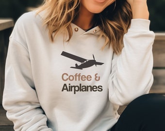 Coffee and Airplanes Fleece Hoodie | Pilot Sweatshirt | Aviation Apparel | Airplane Shirt | Flying Shirt | Gift for Pilot | Flight School