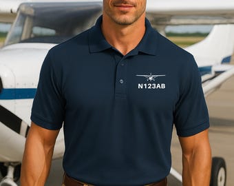 Custom N Number Polo Shirt | Gift for Pilot | Airplane Owner Shirt | Aviation Gift | Personalized Aviation Polo