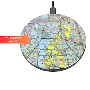 Custom Sectional Wireless Charger | Personalized VFR Sectional Pilot Gift | Aviation Flat Phone Charger | Pilot Tech Gifts
