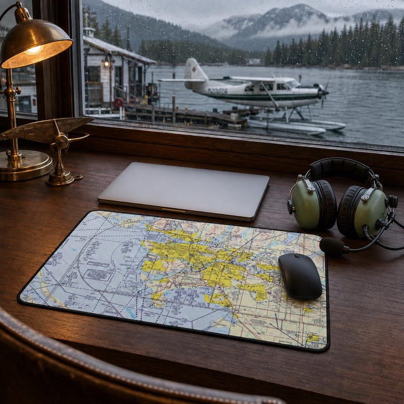 Anpassad skrivbordsmatta för flygsimulator | Personlig present till pilot | Ditt flygplatskontorsskrivbord | Hangardekor | Flygmusmatta 12" × 18"