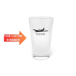 Custom Pint Glass | Aviation Hangar Barware | Custom N Number Airplane Glass | Aviation Gift | Gift for Pilot | Airplane Owner Gift