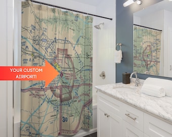 Custom Aviation Sectional Shower Curtain | Gift for Pilot | Airplane Gift | Hangar Decor | Aviation Wedding Gift