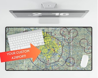 Custom Aviation Sectional Simulator Desk Mat | Personalized Gift for Pilot | Your Airport Office Desk | Hangar Decor | Aviation Mouse Pad
