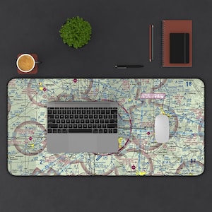 Custom Aviation Sectional Simulator Desk Mat | Personalized Gift for Pilot | Your Airport Office Desk | Hangar Decor | Aviation Mouse Pad 16" x 32"