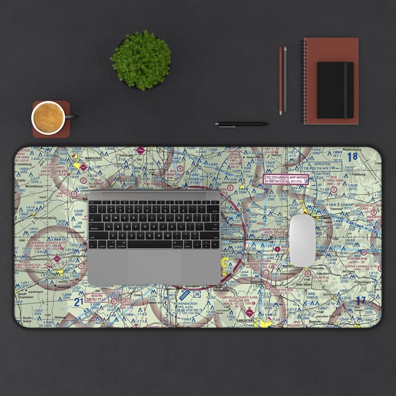 Custom Aviation Sectional Simulator Desk Mat | Personalized Gift for Pilot | Your Airport Office Desk | Hangar Decor | Aviation Mouse Pad 16" x 32"