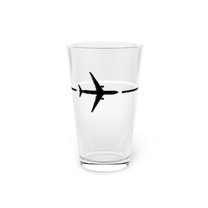 Jet Airplane Silhouette Pint Glass | Aviation Barware and Kitchen | Airplane Runway Pint Drinkware | Hangar Decor |  Gift