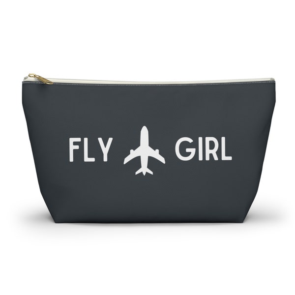 Fly Girl Jet Accessory Pouch | Pilot Gift | Airplane Cosmetics Bag | Aviation Travel Kit | Aviation Wedding Gift | Commercial Pilot